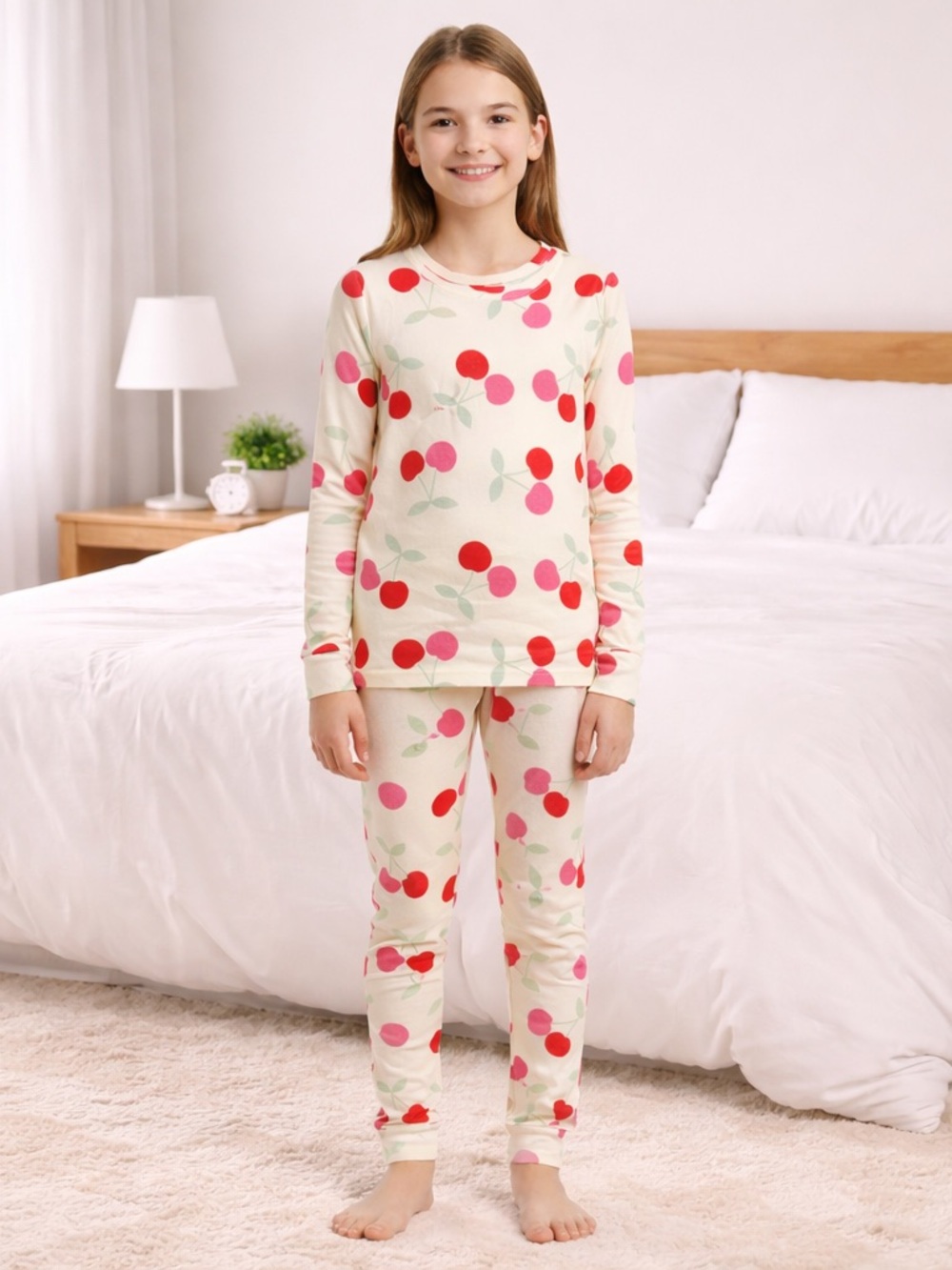 Cat & Jack Girls Pajama Set Size 10 Cherry Print 2-Piece Long Sleeve NWT